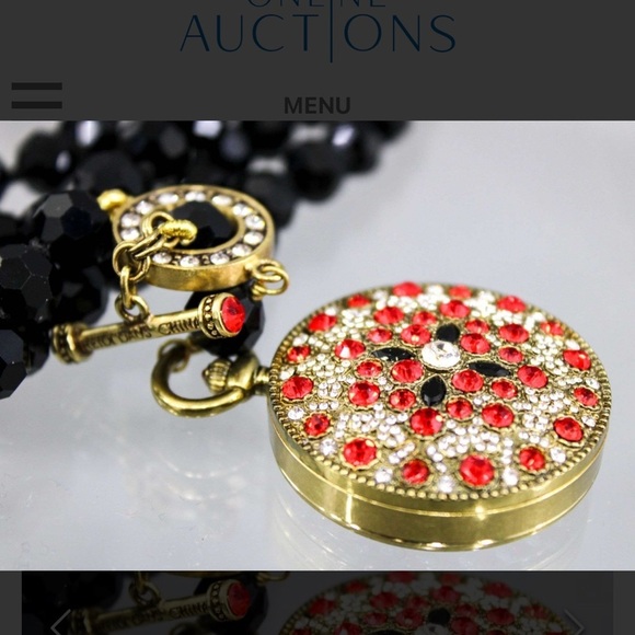 Heidi Daus Flower Trembler Necklace – Rhinestone Rosie Heidi Daus Black Beaded Necklace with Red and Gold Pendant